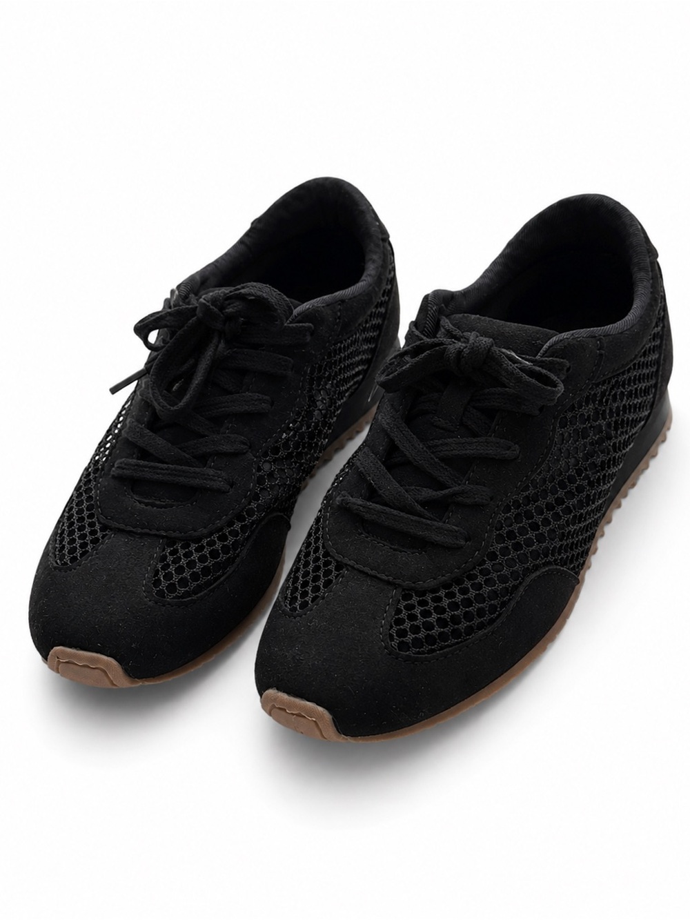 Zara Black Mesh & Suede Kids Sneakers with Brown Soles